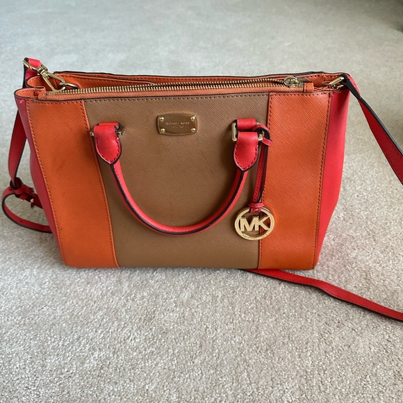 Michael Kors Orange and Tan Satchel with shoulder strap - Picture 1 of 4
